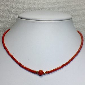 K18天然血赤本珊瑚ネックレス