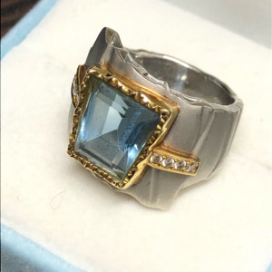 K18/Pt900コンビアクアマリン付きリング