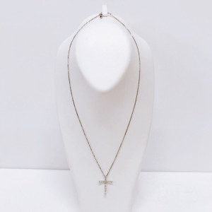 K18WG ダイヤモンドクロスネックレス