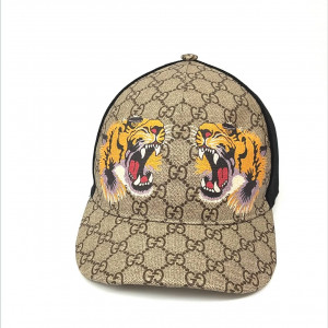 【GUCCI】 タイガー プリント GG スプリーム キャンバス ベースボール キャップ