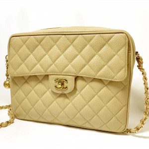 CHANEL キャビアスキン マトラッセ チェーンバッグ　ベージュ