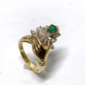 K18 エメラルド(1.5ct)メレダイヤ (0.08ct)リング