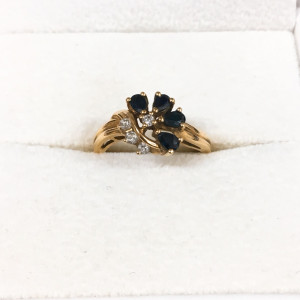 K18 サファイヤ メレダイヤ付 リング 0.55ct 0.12ct