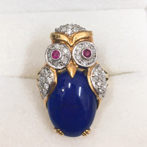 K18/Pt900 ラピスラズリ ルビー メレダイヤ リング 0.03ct 0.5ct