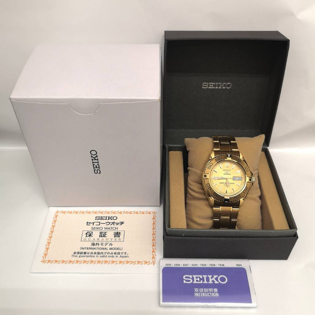 SEIKO セイコー 5スポーツ 腕時計 自動巻き 裏蓋 スケルトン 金色 海外 