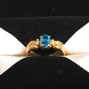 K18 ブルートパーズ メレダイヤ付 リング 0.34ct 0.03ct