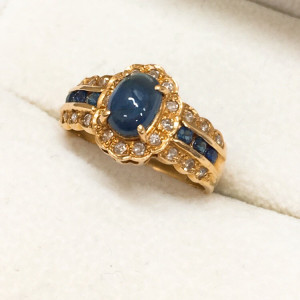 K18 サファイア メレダイヤ付 リング 1.51ct 0.24ct