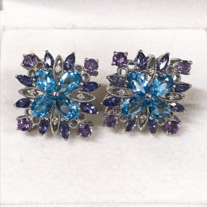 K14WG ブルートパーズ アメジスト付イヤリング