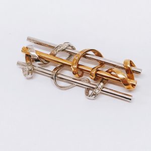 Pt900/K18 メレダイヤ0.17ct付 ブローチ