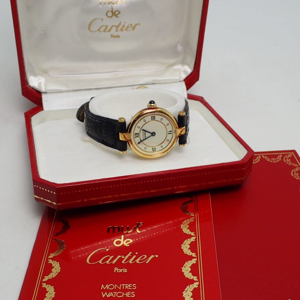 【買取評価】Cartier(カルティエ) 腕時計 マストヴェルメイユ レディース 革ベルト/925 ボルドー その他