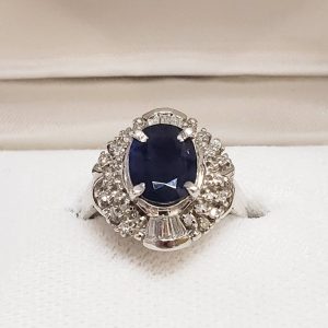 Pt850　サファイア・メレダイヤ付リング