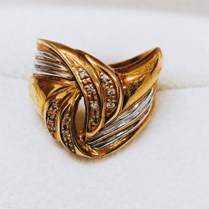 K18/Pt900 メレダイヤ付リング