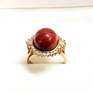 K18 珊瑚 メレダイヤ付リング