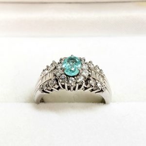 Pt900 パライバトルマリン メレダイヤ付リング