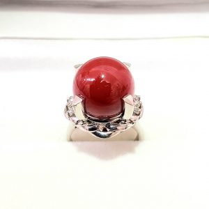 Pt950　血赤珊瑚・メレダイヤ付リング