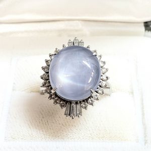 Pt900　スターサファイア　メレダイヤ付リング
