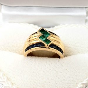K18　エメラルド・サファイア付リング