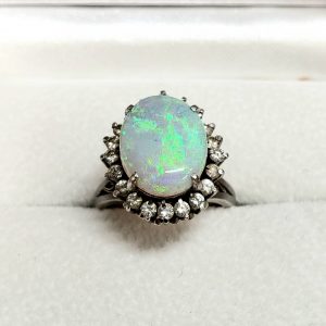 Pt850　オパール・メレダイヤ付リング