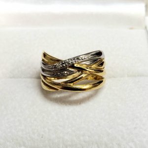 K18/Pt900　コンビ　メレダイヤ付リング