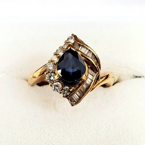 K18　サファイア・メレダイヤ付リング