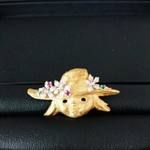 K18/Pt900 ルビー、エメラルド付ブローチ