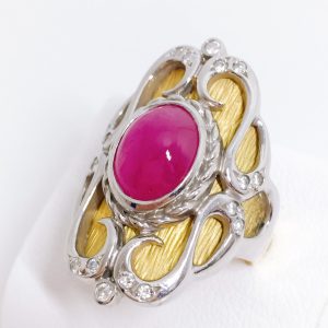 pt900/K18 ルビー・メレダイヤ付き コンビリング