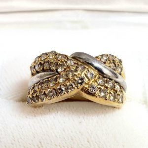 K18/Pt900　メレダイヤ付リング