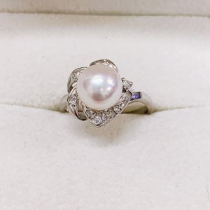 Pt900 メレダイヤ＆パール付リング