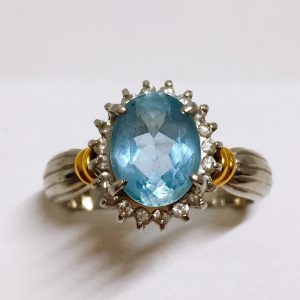 Pt900/K18 アクアマリン メレダイヤ付きリング