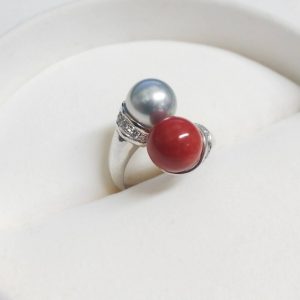 Pt900珊瑚パール付きリング