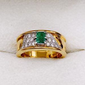 K18/Pt900 エメラルド0.32ct付 コンビリング