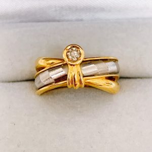 K18/Pt900コンビ メレダイヤ付リング