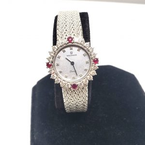 ウォルサムレディース　K18ＷＧ×ダイヤモンド×ルビー腕時計　