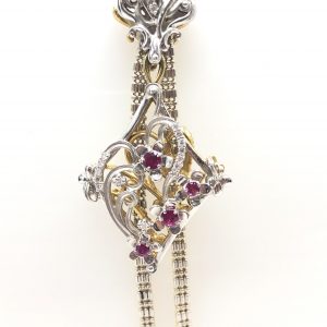 ループタイ　K18/K18WG（ダイヤ0.84ct　ルビー0.34ct）