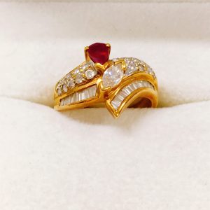 K18 ルビー メレダイヤ付 リング