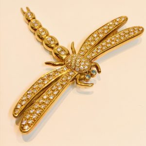 K18 メレ付きトンボ型ブローチ