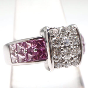 K18WG天然ダイヤモンドリング 0.50ct ピンクサファイア 1.50ct
