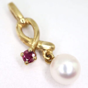 5.0mm珠 ルビー K18 アコヤ本真珠ペンダントトップ