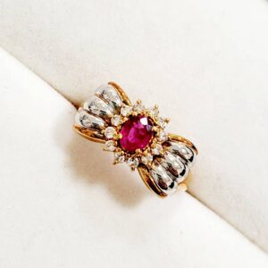 K18 Pt850 ルビー メレダイヤ リング