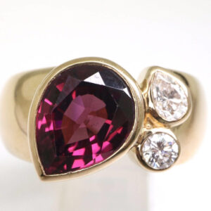 K18 天然ロードライトガーネットリング 2.70ct メレダイヤ 0.25ct