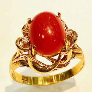 K18　サンゴ&メレダイヤリング