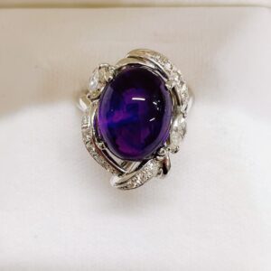 Pt900 アメジスト8ct メレダイヤ付 リング