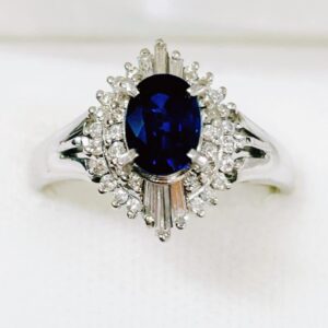 Pt900 サファイヤ0.34ct メレダイヤ0.34ct 付リング