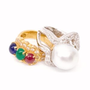 K18 Pt900 色石付き リング