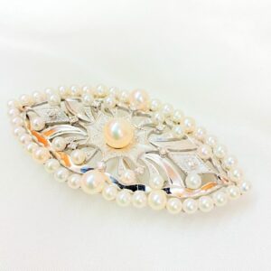 18金 プラチナ パール付きブローチ
