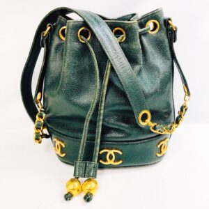 CHANEL シャネル キャビアスキン グリーン 巾着ショルダーバッグ