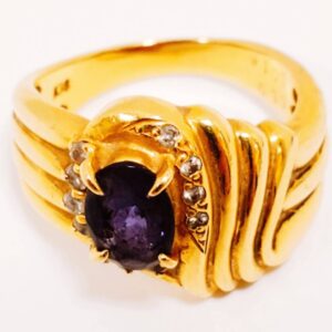 K18 0.59ctアメジスト＆メレダイヤ付リング