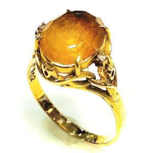 K18 シトリントパーズ メレダイヤ付リング