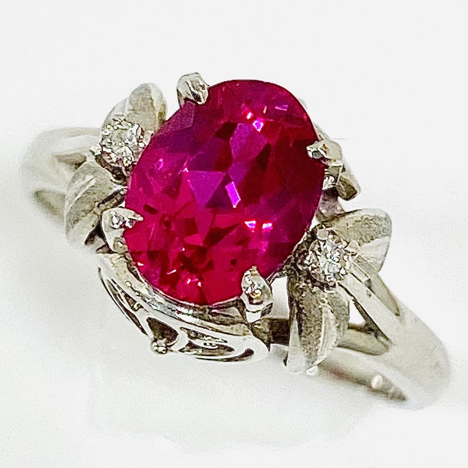 K14WG ピンクサファイアとダイヤモンドのリング 指輪-