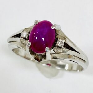 K14WG 0.4ctキャッツアイルビー付リング